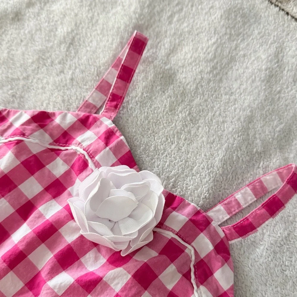 Janie and Jack | Pink Gingham Rosette Romper | Size 5